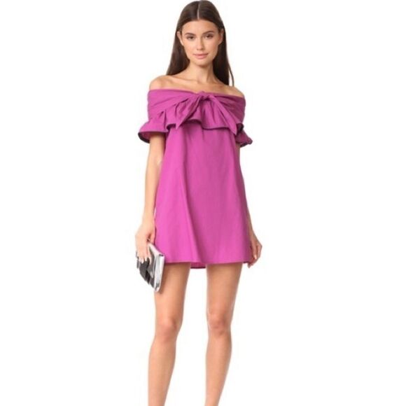 Revolve LINE & DOT FUCHSIA Lorena cotton off the shoulder mini DRESS NUE - L - Picture 2 of 6